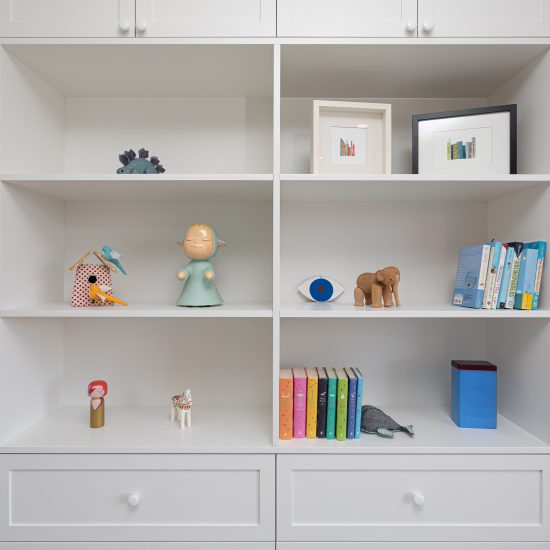 recessed shelving and drawer unit